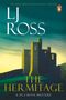 Text: "LJ Ross", "The Hermitage", "A DCI Ryan Mystery". Illustration einer Burg bei Sonnenuntergang., Buch