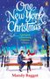 "One New York Christmas" und "A feel-good, heartwarming Christmas romance" in verschnörkelter Schrift. Illustrationen von Paar auf einer Bank., Buch