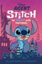 Text: "Agent Stitch: The Trouble with Toothoids". Illustration von Stitch vor einer Stadtsilhouette, Freiheitsstatue im Hintergrund.