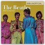 "The Beatles, 2027 Calendar, 100% Unofficial." Vier Männer in bunten Uniformen vor gelbem Hintergrund.