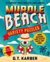 "Murdle Beach Variety Puzzles," farbenfrohe Illustration mit einer stilisierten Strandlandschaft. Autor: G.T. Karber.