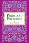 „Pride and Prejudice“, „Jane Austen“. Florales Muster, violett und blau, gelb akzentuiert, dekorativ., Buch