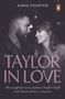 Texte: "ANNA POINTER", "TAYLOR IN LOVE", "The unofficial story behind Taylor Swift and Travis Kelce's romance."  
Personen lachen sich an. Ein Pinguin-Logo.