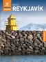 „MINI REYKJAVÍK“ und „Free eBook“ vor einem gelben Leuchtturm auf einer Steinküste, im Hintergrund schneebedeckte Berge., Buch