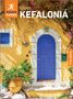 Text: MINI KEFALONIA, Free eBook. 

Eine gelbe Wand mit blauer Tür, blühende Pflanzen und ein "Rough Guides" Logo., Buch