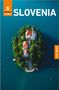 Text: "Rough Guides SLOVENIA", "Free eBook". Ansicht einer kleinen Insel mit einer Kirche inmitten eines Sees., Buch