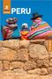 Text: "PERU", "Rough Guides", "Free eBook". Drei Personen in bunter Kleidung und Hüte sitzen auf einer Steinmauer vor blauem Himmel., Buch
