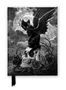 Illustration einer schwarzen Katze mit Flügeln auf einem Totenkopf, umgeben von Rosen und Dornen vor einem Vollmond.