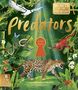 Text: "Predators," "Enter here," "Secrets of the Museum." Dschungel-Szene mit Leopard, Affe, Schlange, Schmetterling, Adler.