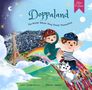 Titel: "Doppaland - The World Where They Found Themselves". Zwei Kinder rutschen auf einem Regenbogen vor dem Eiffelturm., Buch