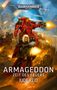 Text: Warhammer 40,000. Armageddon, Zeit des Feuers, Jude Reid. Illustration: Krieger in Rüstung im Kampf.