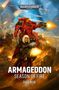 "ARMAGEDDON SEASON OF FIRE" und "JUDE REID" in kräftigen Buchstaben. Soldaten in roten Rüstungen kämpfen in einer futuristischen Schlacht., Buch