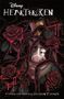 "Heartbroken" steht oben. Unten: "A Villains Tale featuring The Queen of Hearts". Rote Rosen und Dornen, ein Gesicht versteckt., Buch