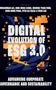 "Digital Evolution of ESG 3.0" steht in großen Buchstaben, umgeben von blauen Blättern und orangefarbenen Quadraten.