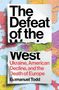 "The Defeat of the West: Ukraine, American Decline, and the Death of Europe" von Emmanuel Todd. Hintergrund: bunte Weltkarte., Buch