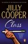 "Jilly Cooper", "Class", Zitat: "Witheringly funny, illuminated by astonishing brilliance" von Observer. Ein Messer mit Erbsen.