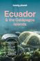 Text: "Ecuador & the Galápagos Islands", "Explore Quito’s Old Town", "Delve into Ecuador’s Indigenous culture", "Galápagos Islands guide". Eine Schildkröte schwimmt im klaren Wasser über Algen.