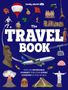 "The Travel Book" in großen Buchstaben, Abbildungen darunter: Flugzeug, Heißluftballon, Statue und weitere Reisesymbole.