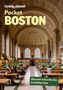 Text: "Pocket Boston", "Discover twice the city in half the time". Eine große, prächtige Bibliothek mit hohen Decken.