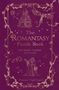 "The Romantasy Puzzle Book; 200 Brain-Teasing Activities" steht in goldener Schrift. Oben ein Schloss, Drache, Sonne., Buch