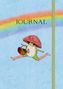 Text: "JOURNAL". Illustration: Ein Frosch mit Fliegenpilzhut und Korb voller Blumen unter einem Regenbogen auf blauem Hintergrund., Buch