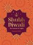 „Shubh Diwali: The Festival of Lights“, Saumya Malik. Oranges Design mit goldenen Feuerwerksmustern und Diya-Symbol.