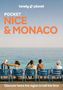 Text: "POCKET NICE & MONACO. Discover twice the region in half the time." Menschen auf blauen Stühlen am Meer.