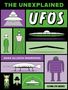 „THE UNEXPLAINED UFOS“. Illustrationen von UFOs und Aliens in leuchtenden Farben. Text: „ADAM ALLSUCH BOARDMAN“., Buch