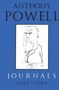 "ANTHONY POWELL JOURNALS 1987-1989" in Blau. Schwarz-weiße Karikatur eines nachdenklichen Mannes mit Buch.