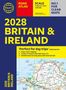 "2028 Britain & Ireland Road Atlas. Super-clear mapping, transport map zones 1-9. Blaues und gelbes Design."