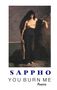 Text: "SAPPHO YOU BURN ME Poems." Illustration: Eine Frau mit langem dunklen Haar steht am Meer, hält eine Harfe., Buch