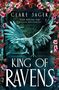 Text in Schwarz: "King of Ravens", "Clare Sager", "Cover to be revealed". Unten ein Pinguin-Logo. Hintergrund hellblau.