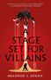 "FINDERS KEEPERS. A STAGE SET FOR VILLAINS. SHANNON J. SPANN." Silhouette von Figuren, rote Bühne, stilisierte Vorhänge., Buch