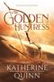 „Some treasures should stay buried.“ „THE GOLDEN HUNTRESS“ von Katherine Quinn. Ein goldener Bogen und Pfeil im Sand.