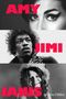 AMY, JIMI, JANIS in großer roter Schrift. Schwarz-weiß Fotos von drei Personen. Name unten rechts: Andrea J Miles., Buch
