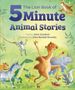 "The Lion Book of 5 Minute Animal Stories" in großen Buchstaben. Verschiedene fröhliche Tiere tanzen auf grünem Hintergrund., Buch