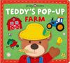 "Teddy's Pop-Up Farm": Ein Teddybär mit Strohhut, rotem Bauernhof, Traktor und ländlichen Elementen in buntem Filzstil.
