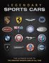 LEGENDARY SPORTS CARS. Logos von Automarken wie Ferrari, Bugatti, BMW und Mercedes-Benz auf schwarzem Hintergrund., Buch