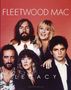 Text: "FLEETWOOD MAC LEGACY." Fünf Personen lächeln und posieren vor einem roten Hintergrund.