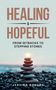 „HEALING & HOPEFUL. FROM SETBACKS TO STEPPING STONES. JESSICA ROGERS.“ Gestapelte Steine mit Sonnenuntergang im Hintergrund.
