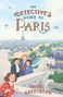 "The Detective's Guide to Paris". Illustration: Vier Kinder auf einem Balkon, Paris im Hintergrund mit Eiffelturm, Wasserspeier.