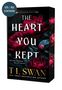"THE HEART YOU KEPT" in großen Buchstaben, "T L SWAN" darunter. Rote Blumen mit dunklem Hintergrund., Buch