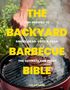 Text: "140+ Recipes to Backyard Barbecue Bible." Ein Fleischstück auf einem Grill, dampfend, mit Grillzange gehalten., Buch