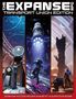 "The Expanse RPG - Transport Union Edition. Science fiction. Drei Szenen: Kontrolle, Raumschiff, Mondlandschaft."