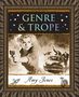 "GENRE & TROPE", "Amy Jones". Illustration: Frau mit Waffe, zwei Männer und Auto. Stil: Vintage Noir.