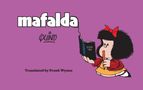 "mafalda", "quino", "Translated by Frank Wynne". Kind mit Buch "Book Two", lila Hintergrund. Comic-Stil., Buch