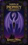 Titel: "Dawn of Prophecy: Dragonkind". Autor: Kenneth L. Powell. Lila Drache hinter einer schwebenden Person, kunstvoll eingerahmt., Buch