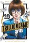 "TRILLION GAME", "10", "$1,000,000,000,000 GAME". Illustration: Mann mit Brille, Anzug, fliegende Geldscheine.