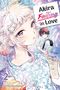 „Akira Failing in Love“, Mädchen mit hellen Haaren und buntem Kimono, Junge im Hintergrund mit Getränk. Manga-Stil., Buch