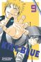 "Kill Blue", "9". Zwei animierte Figuren: Eine mit gelbem Haar, die andere mit Hut und Brille. Dynamische Pose., Buch
